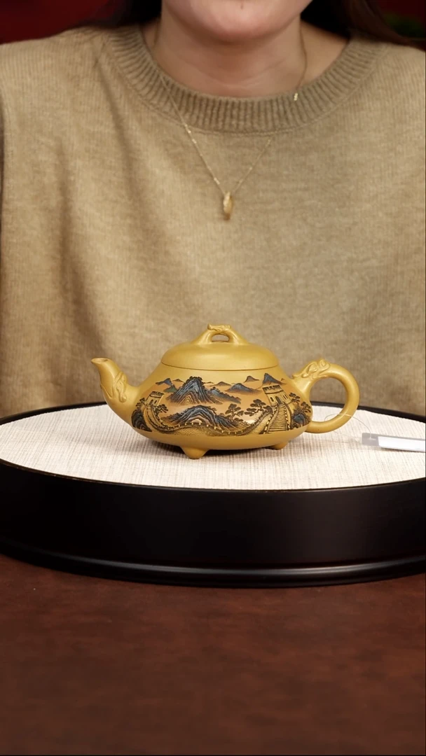 茶壶紫砂 汉棠石瓢壶 黄金段泥 梅付春