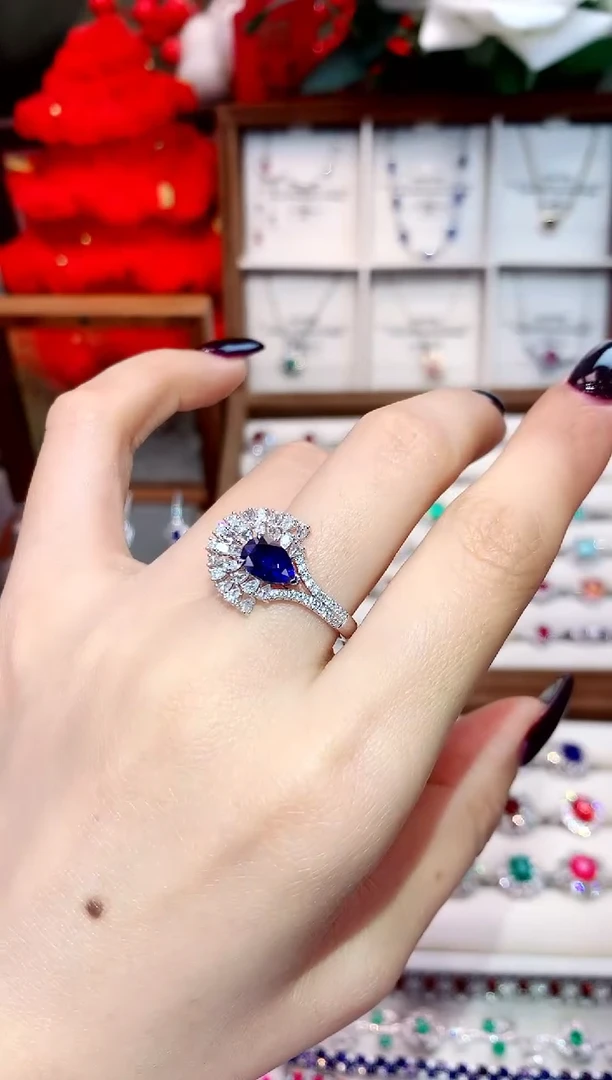 戒指蓝宝石18K金镶嵌1.53ct/天然宝石/七天无理由