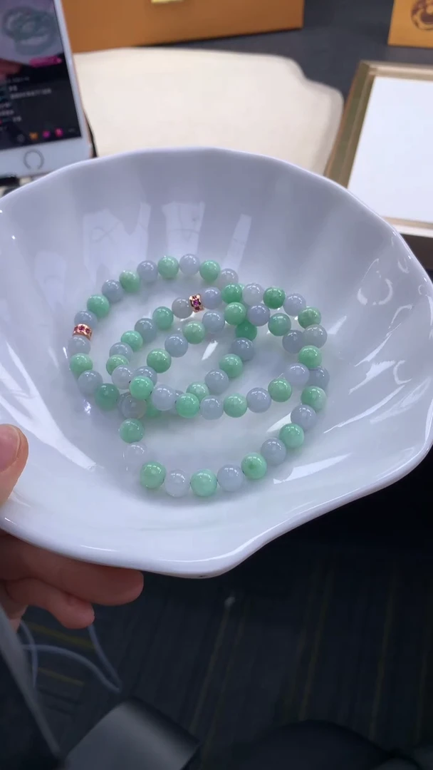 未镶嵌手串翡翠FC385 翡翠双彩手串 多样性发其一