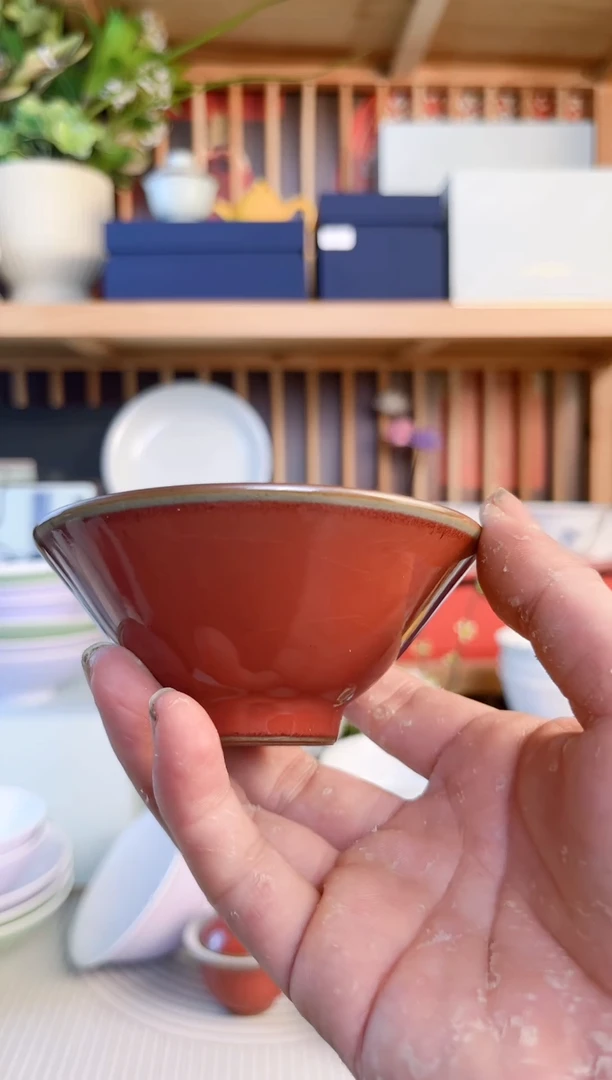 瓷片繁*礼物汝红斗笠杯