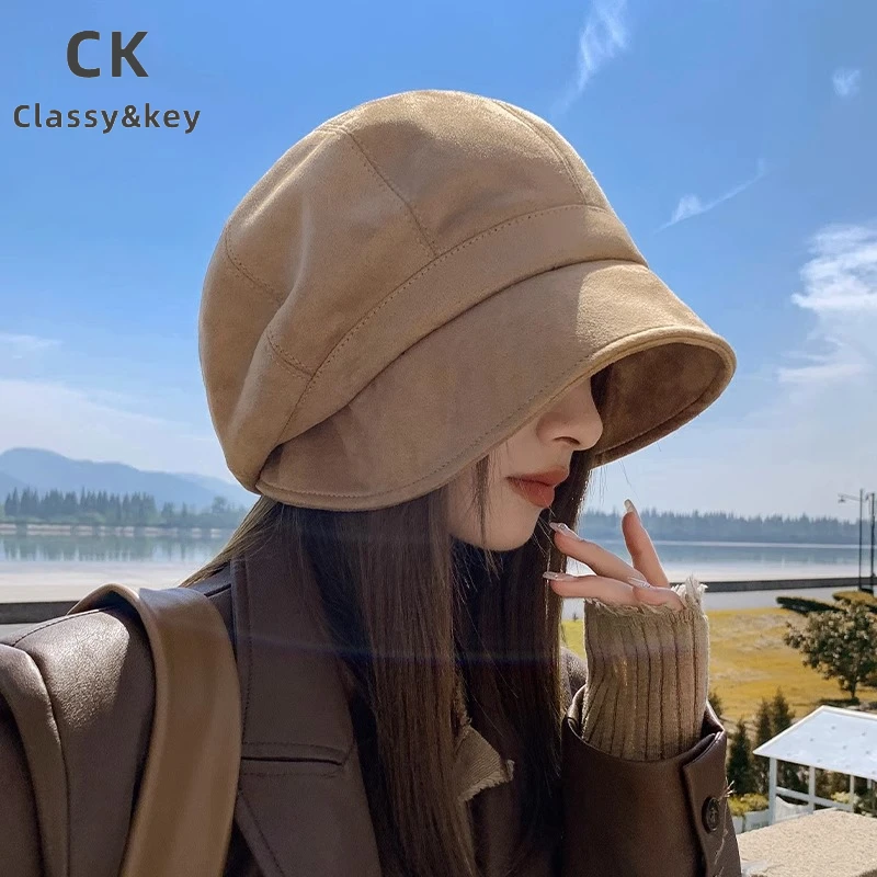 Classy key新加坡设计师联名款慵懒风堆堆帽女贝雷帽麂皮绒渔夫帽