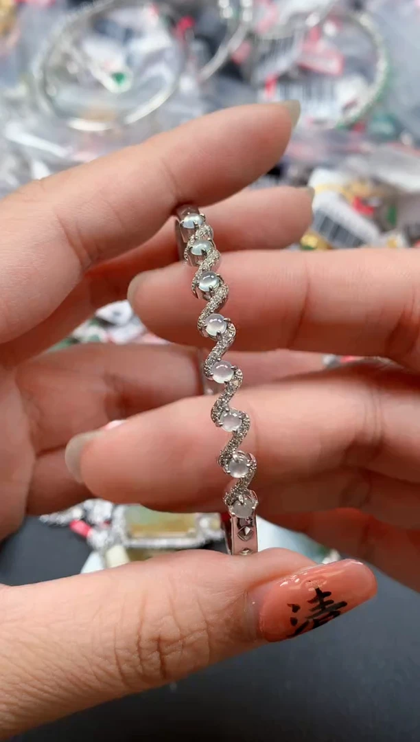 银S925镶嵌戒指翡翠天然A货缅甸翡翠