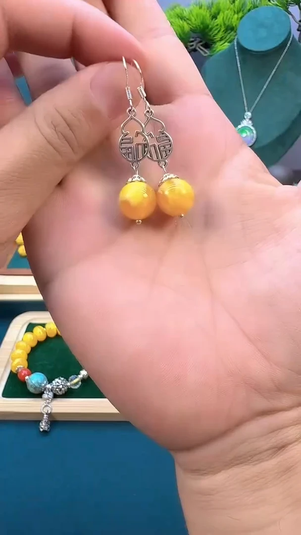 银S925镶嵌蜜蜡耳饰E57