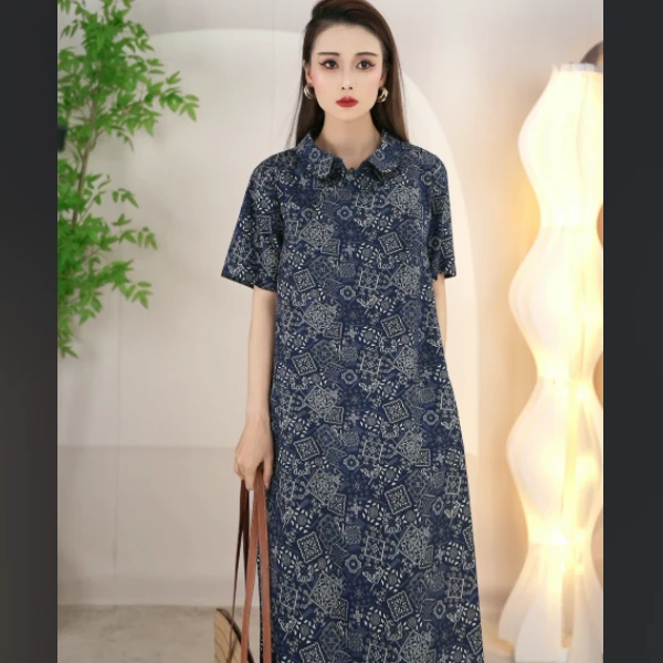 纯棉连衣裙2025新款夏季显瘦新中式a字碎花裙子女