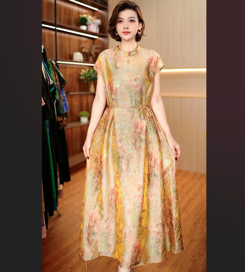 7023-15【浮金合欢】新款女士连衣裙