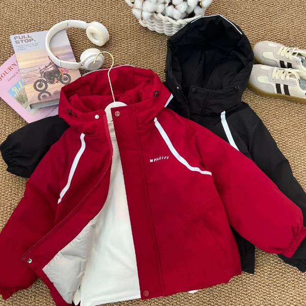 新款童装户外冲锋衣棉服百搭连帽厚款中大童保暖防风棉服25138