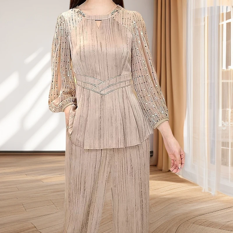 009长裤轻职风时尚套装女装千金风极简风洋气小香风阔腿裤法式