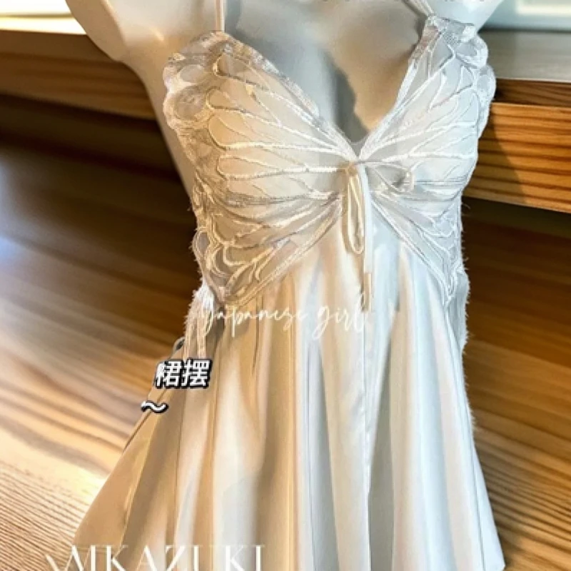 性感吊带睡裙小蛮腰设计甜美露背蝴蝶胸垫家居服睡衣