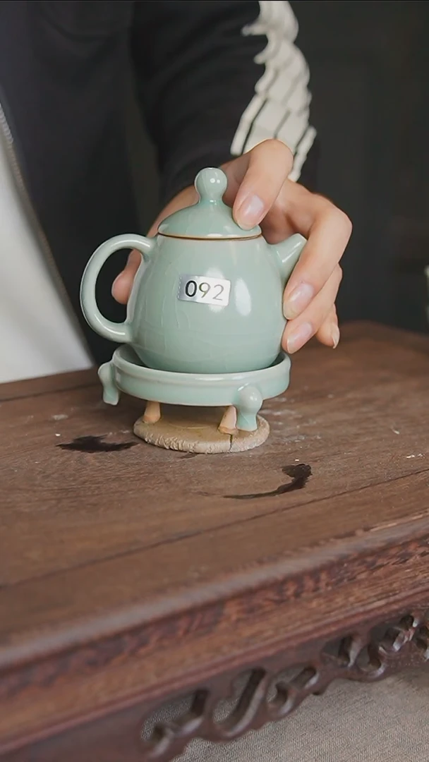 杯092号微天青龙旦壶开片加三足