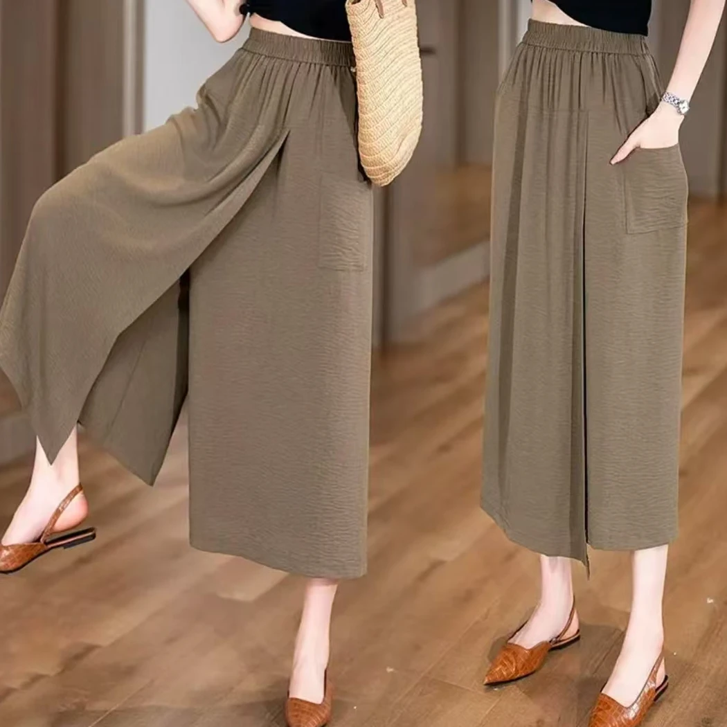 夏新款显瘦阔腿裤时尚七分裤百搭松紧腰裙裤休闲女裤子8868长78