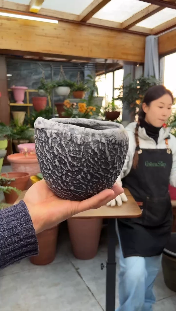 15*13/【孤品】方口黑色龙鳞手工花盆