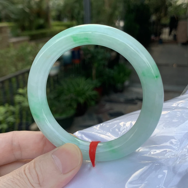缅甸天然A货翡翠飘阳绿圆条手镯玉手环正圈内径58mm