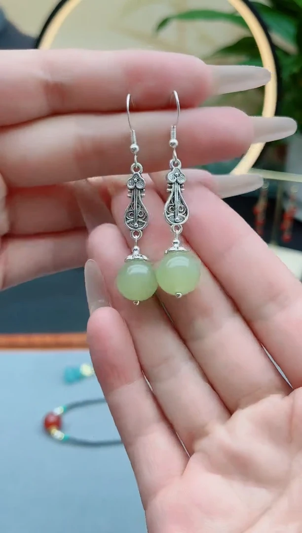 东陵石银S925镶嵌耳饰6233