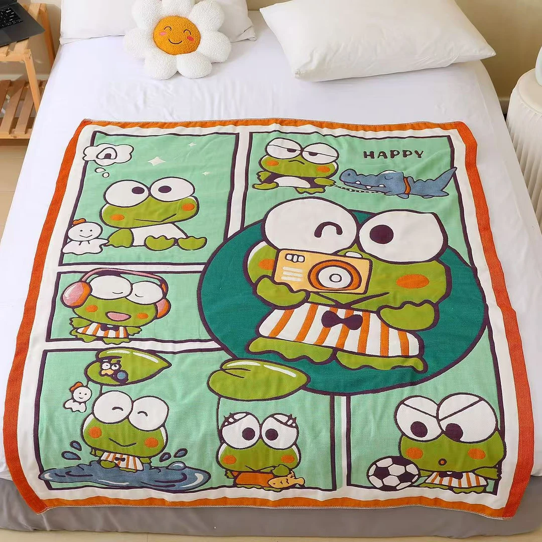 【温暖居家】棉纱面包被盖毯120x150cm-自拍青蛙