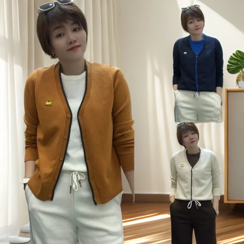 秋冬季韩版假两件针织开衫女设计感撞色拼接毛衣
