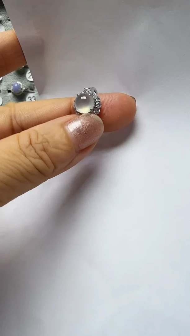 翡翠戒指银S925镶嵌925银镶缅甸A货翡翠戒指