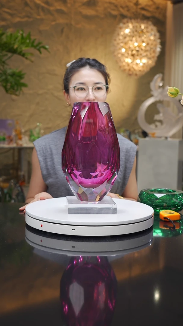 瓷片金红切面花瓶带底座