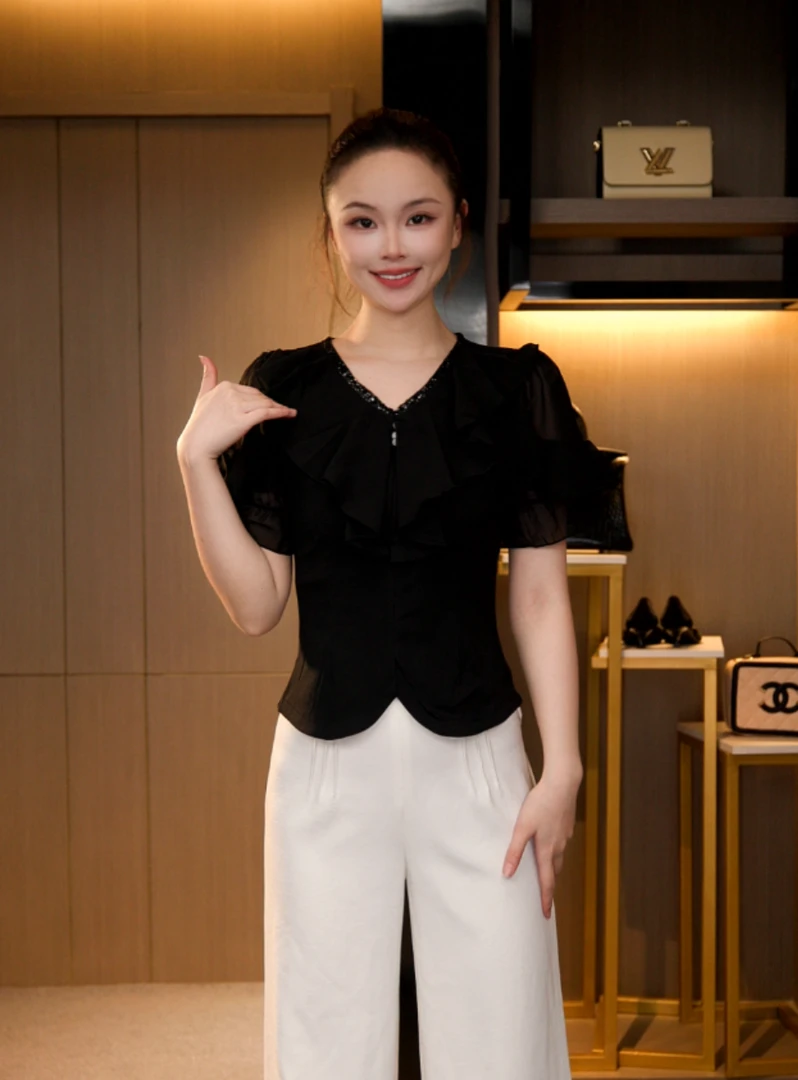 L4X1692 法式显瘦气质棉T恤上衣