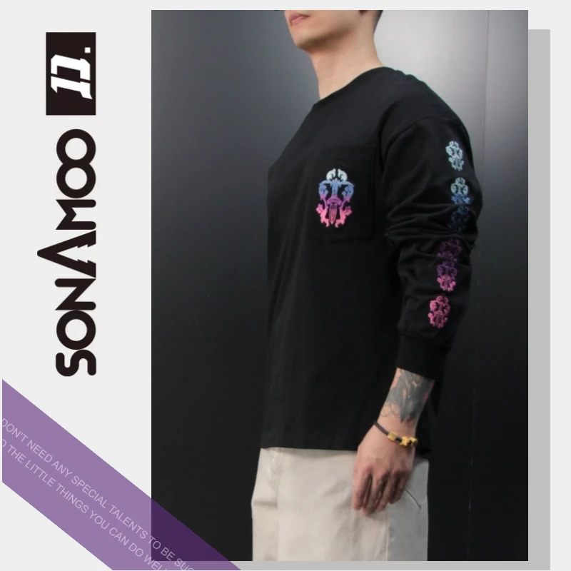 【开春新品】sonAmoo四色渐变立体绣花长袖T恤卫衣D18869