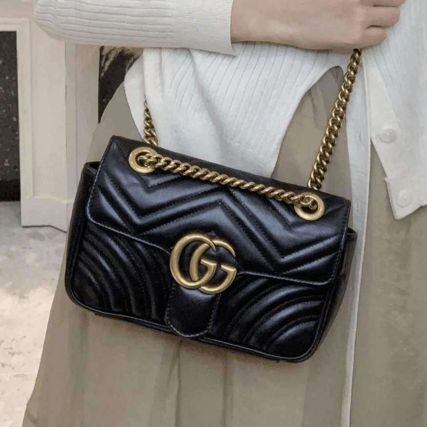 95新 GUCCI/古驰 黑金马蒙22新款单肩女包15193163二奢