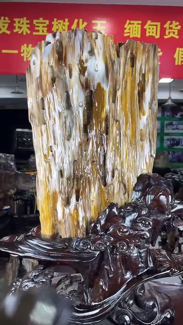 缅甸天然树化玉精品摆件