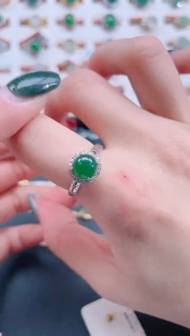 银S925镶嵌戒指翡翠天然翡翠