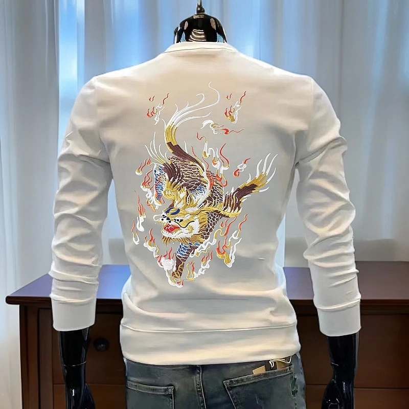欧货高品质重磅卫衣男装秋冬款上衣长袖圆领修身韩版青年印花加绒