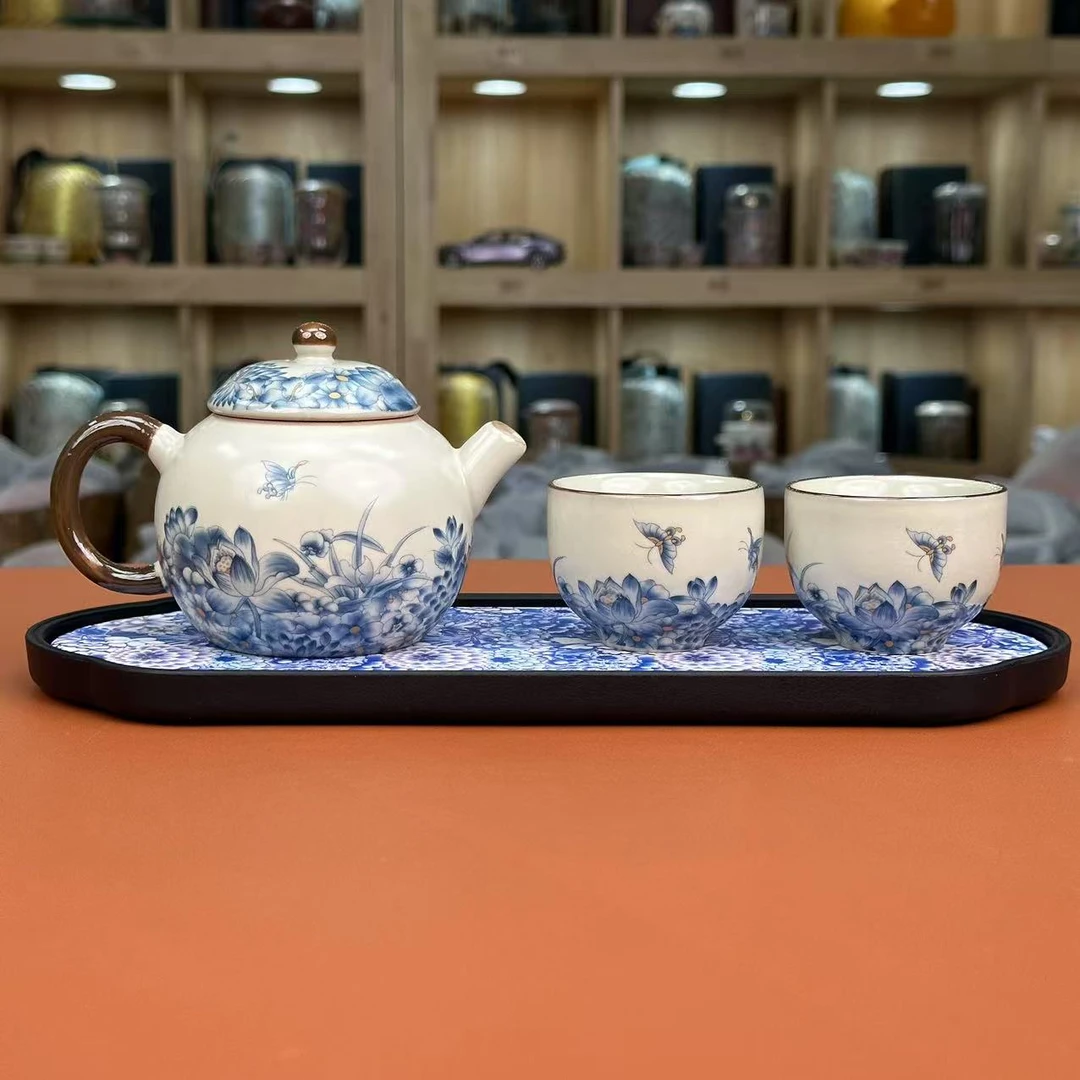 百花争艳【龙胆壶】汝窑一壶两杯+茶盘C0089