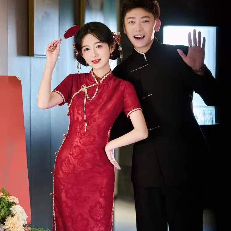 新中式红色领证订婚旗袍气质少女年轻2025新娘回门宴礼服国风裙