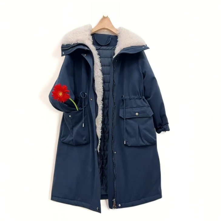 1685长袖立领长款透气中长款女派克服加厚韩版时尚设计师