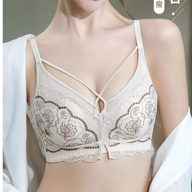 Jessy/洁思 轻奢刺绣蕾丝兔耳朵内衣收副乳大胸显小文胸NAS-2316