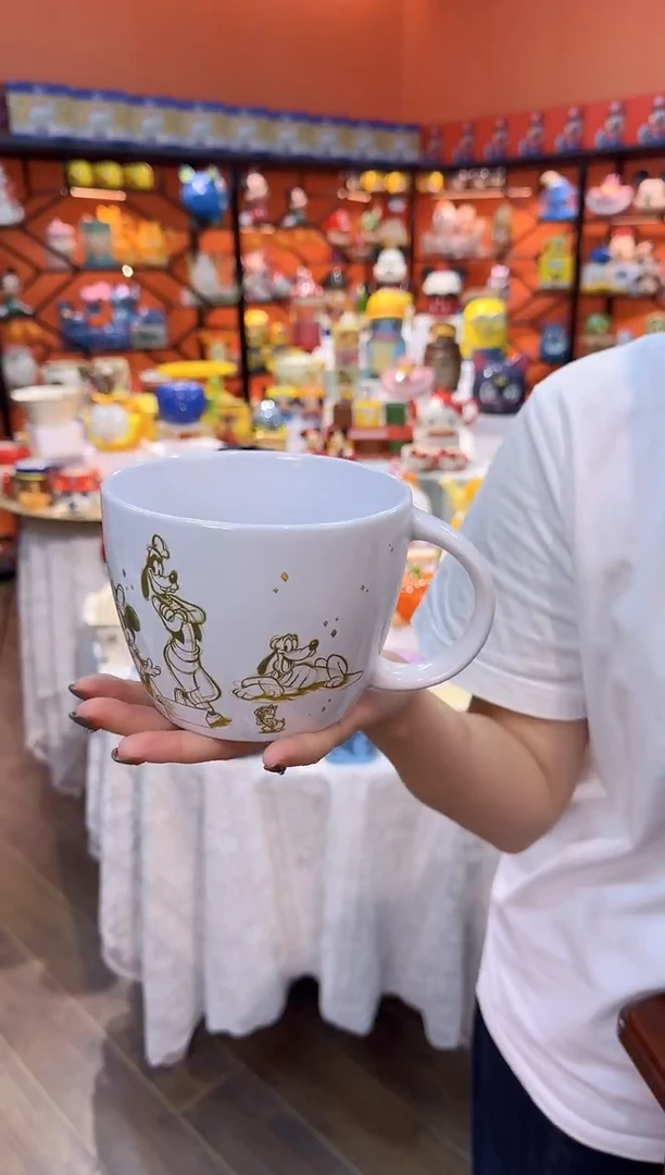瓷片@@白色唐老鸭米奇手柄陶瓷面碗