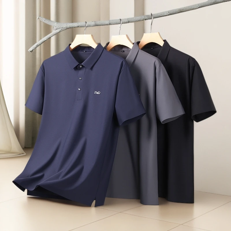 男士短袖翻领T恤透气polo衫夏高档潮流时尚商务无痕简约职业工装