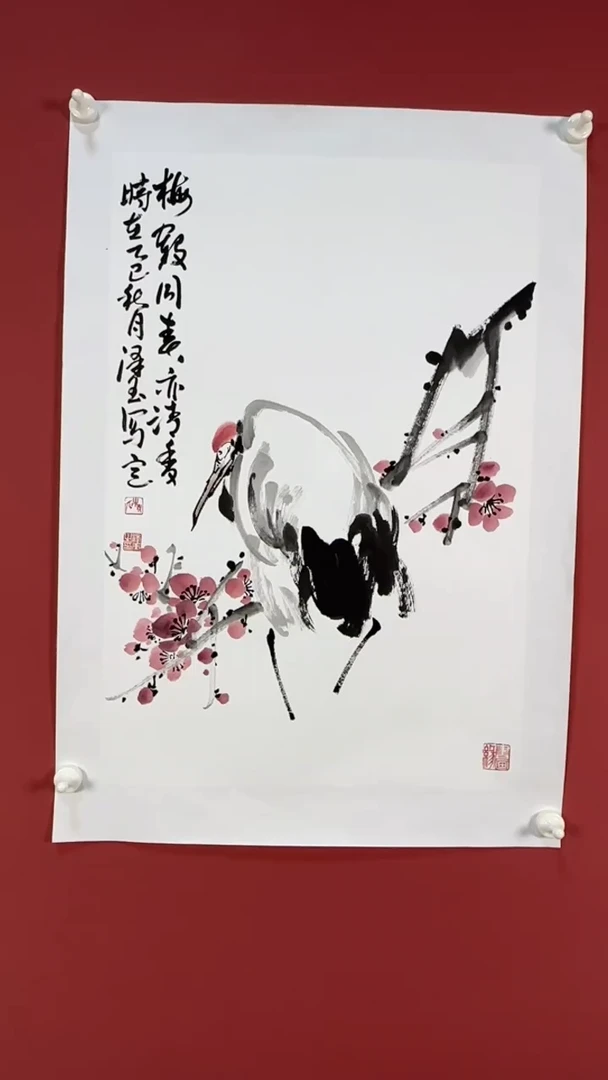 国画梅鹤同寿-李老师