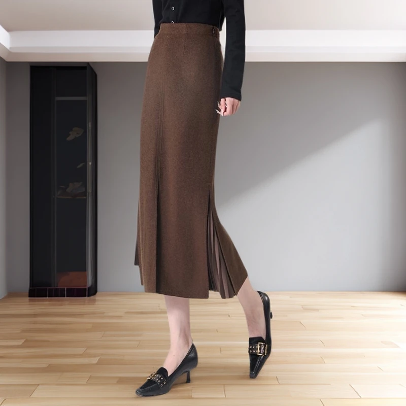 【商场同款】鱼尾裙高腰秋季步步生花中长款羊毛半身裙毛呢百褶裙女