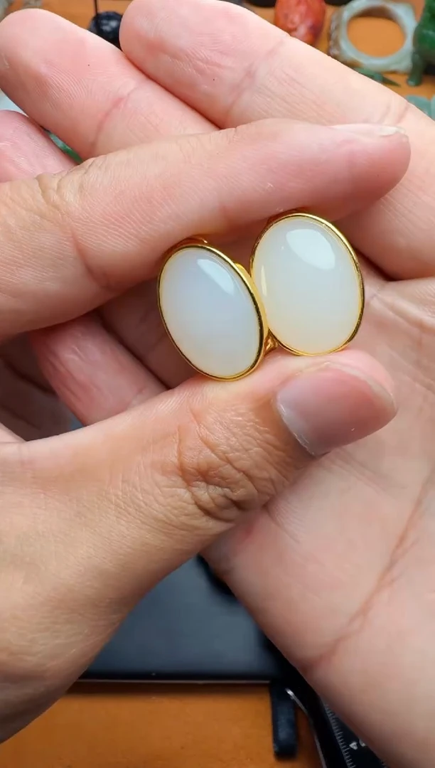 和田玉银S925镶嵌耳饰耳夹01