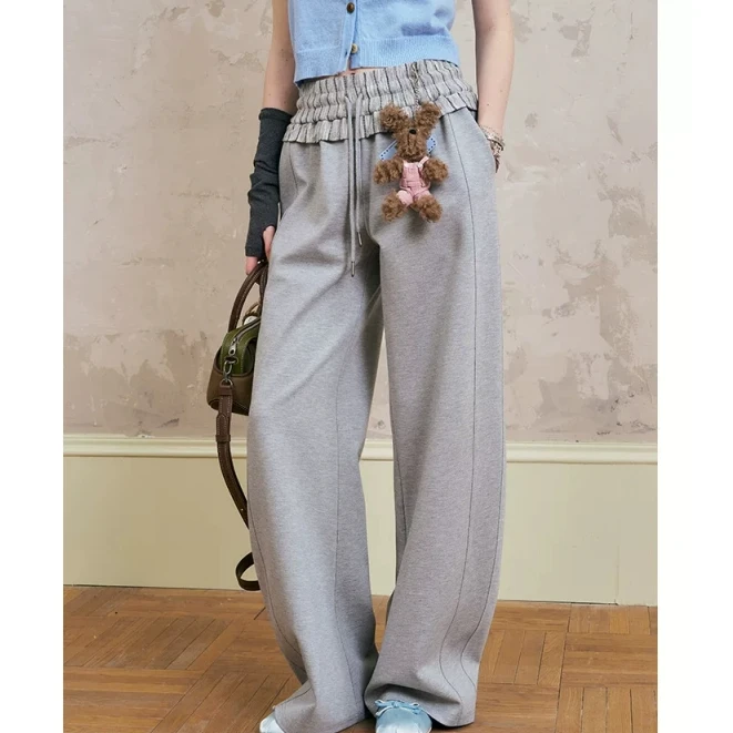 DIDDI MODA【直播专享】假两件条纹腰头拼接卫裤女K8197