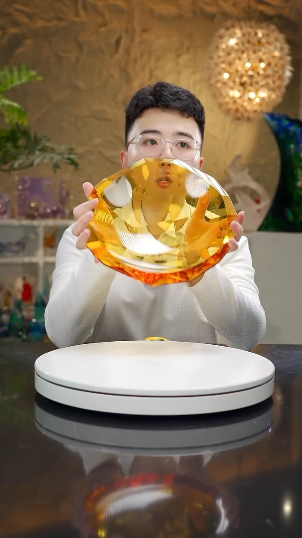 手工艺品琉璃不规则琥珀色切面果盘