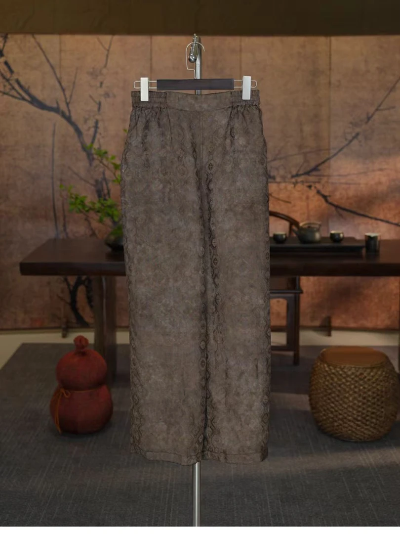 【岚霏玉影】双面穿新中式国风香云纱绞萝老料直筒裤老钱风