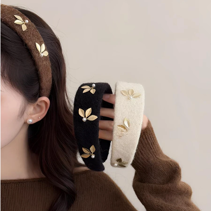 秋棠金叶复古毛呢美拉德发箍高级感洋气时尚高颅顶头箍旅游发卡