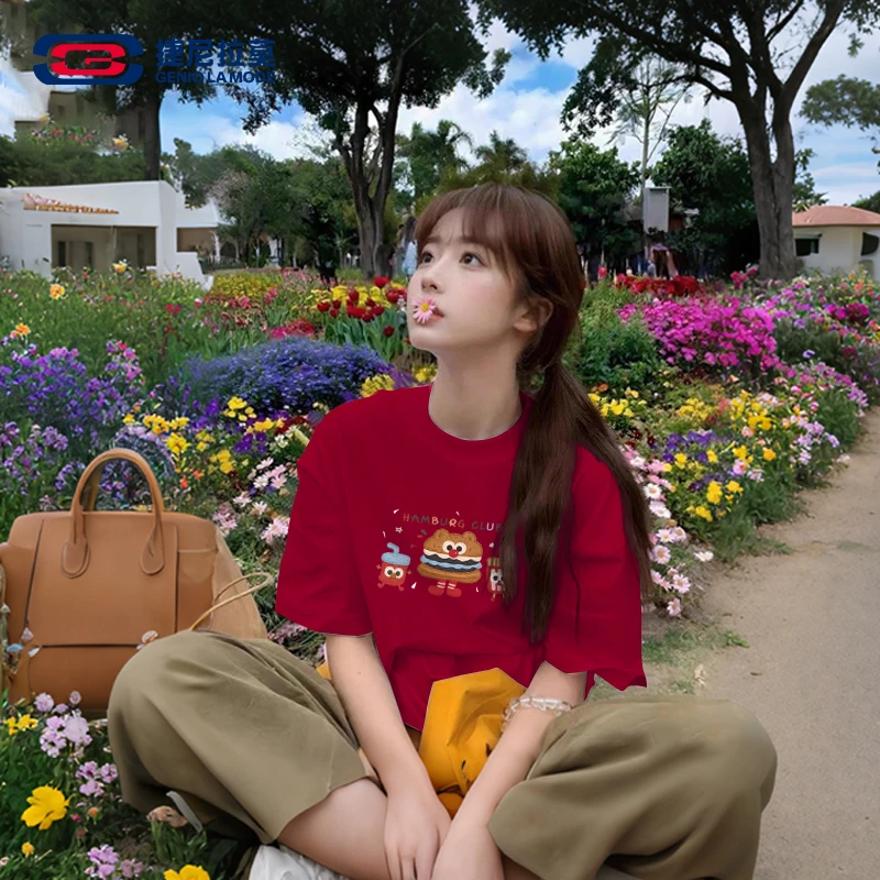 捷尼拉莫夏季短袖t恤女可爱墩墩纯棉柔软上衣休闲速干oversize衣