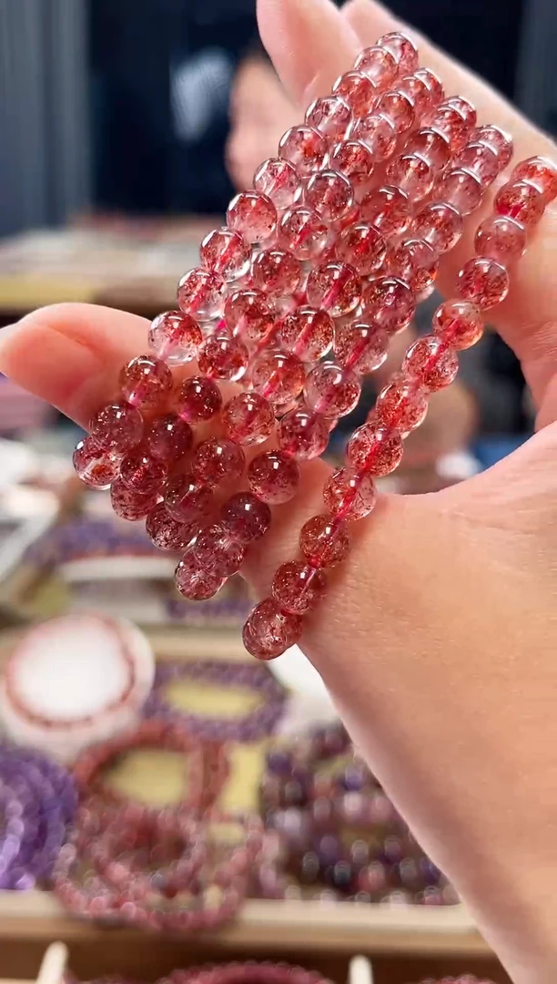 未镶嵌手串水晶金草莓超七单圈手串6mm【多样性发一】
