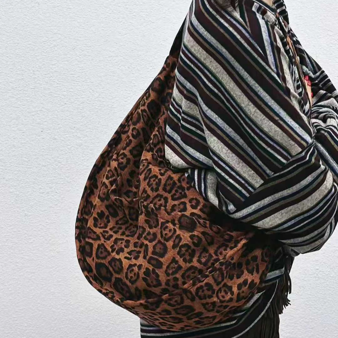 秋冬新款单肩包女麂皮绒韩版ins休闲大容量 背包慵懒风豹纹斜挎包