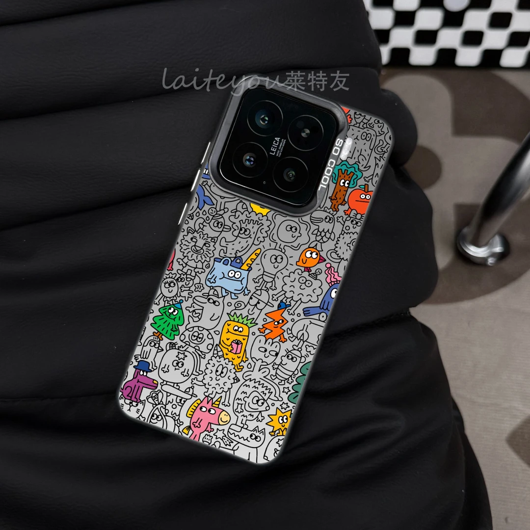 适用苹果小米15华为mate70OPPOX8vivo创意卡通线条防摔磨砂手机壳