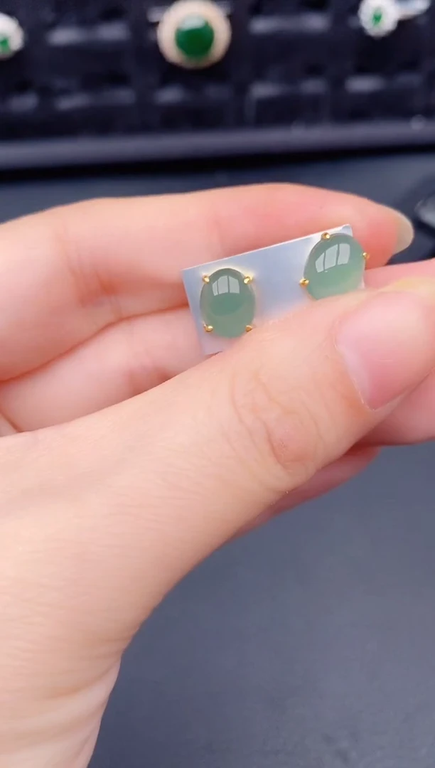 银S925镶嵌翡翠耳饰天然a货翡翠291