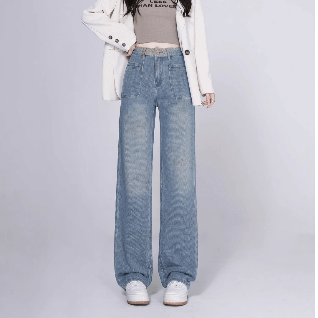 EOL（七彩祥云）早秋新款高腰窄版直筒显瘦时尚百搭女士牛仔裤7006