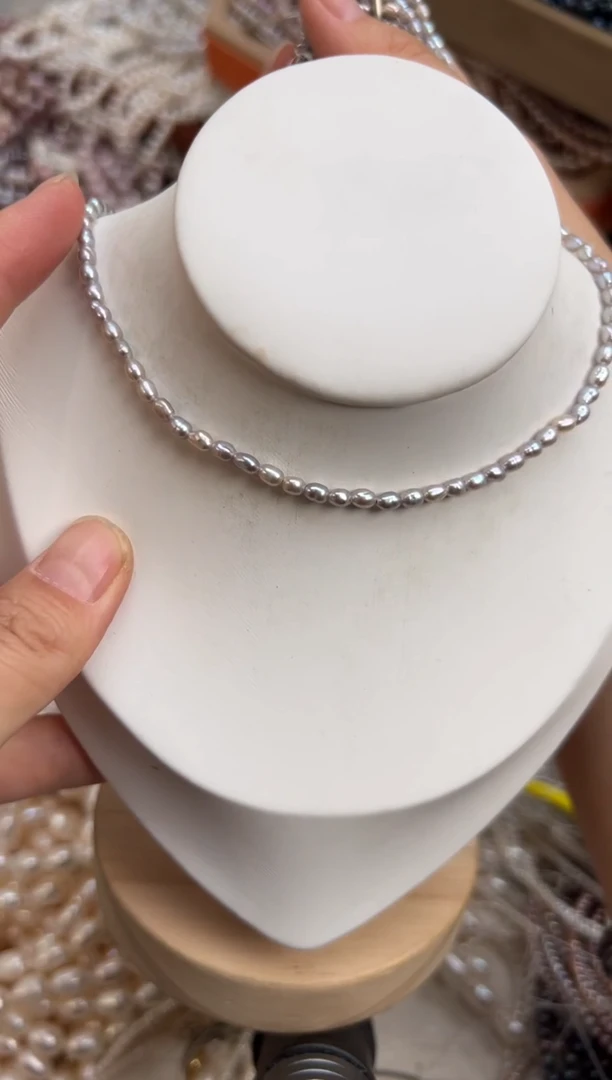 未镶嵌福利淡水珍珠灰色*强光珍珠项链3-4mm（多样性发一）无核