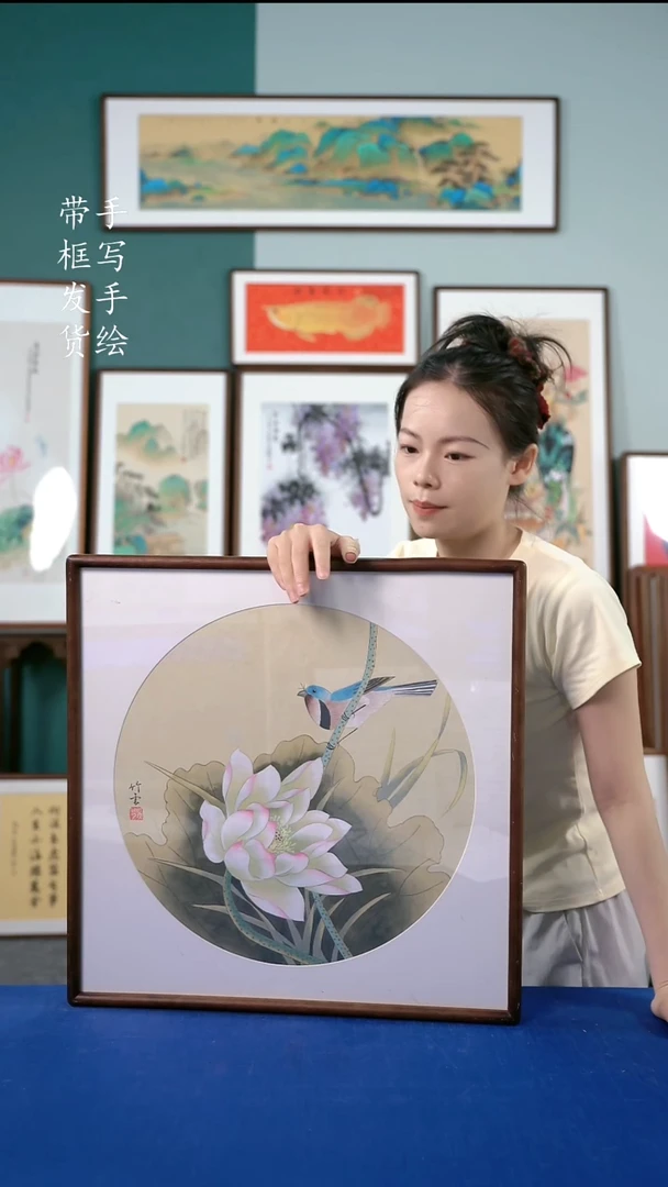 书法B81实木榫卯52*52花鸟 手写手绘作品