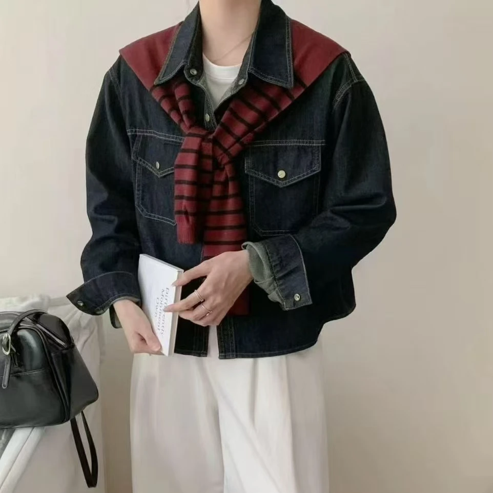 学院风披肩+牛仔衬衫两件套秋季