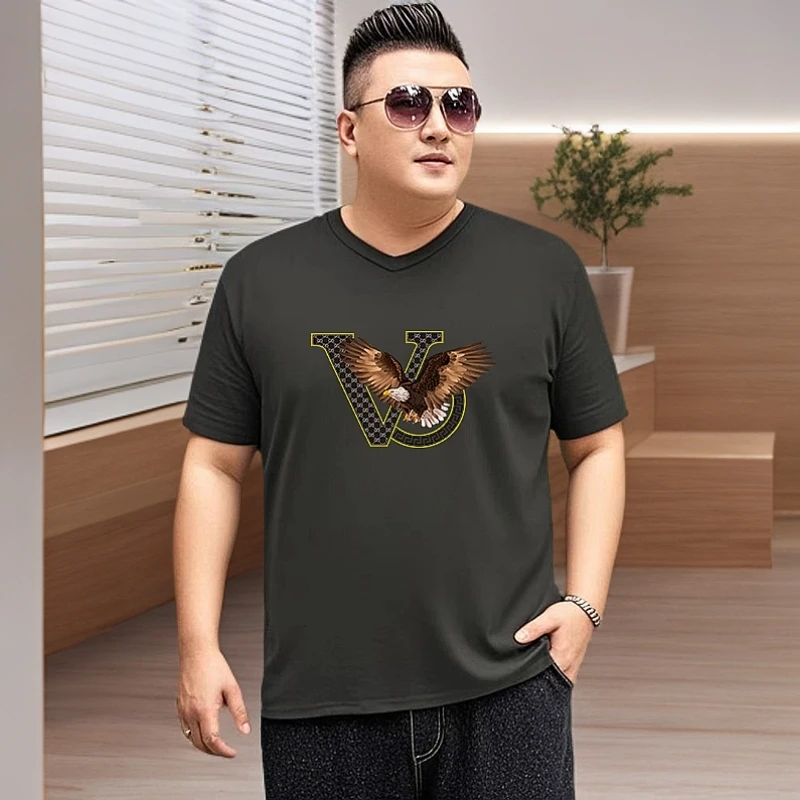 胖子大码男装加肥加大夏季V领短袖T恤鸡心领上衣打底衫胖子肥佬装